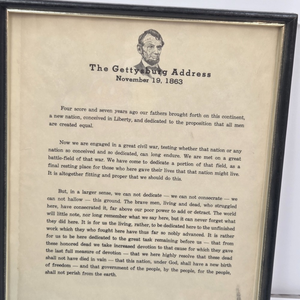 Abraham Lincoln Gettysburg Address Framed Art Print Civil War History Souvenir